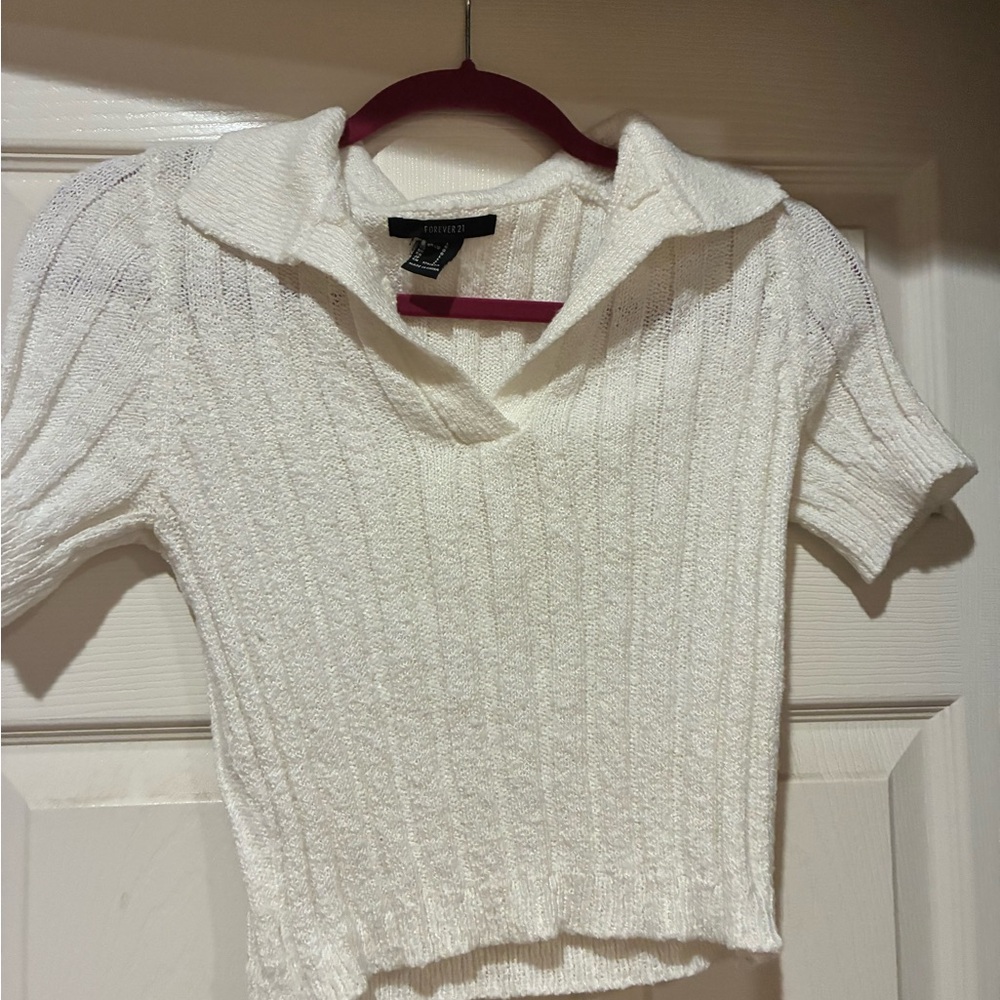 Forever 21 White Collared Knit Top